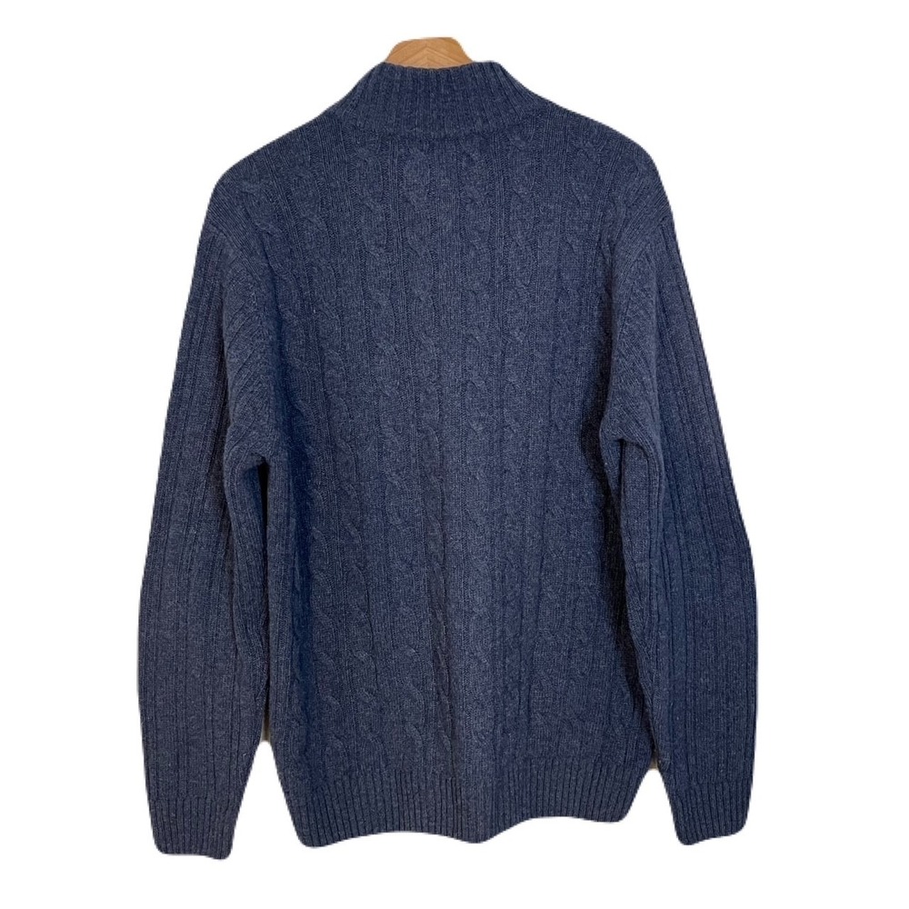 Gianetti Sweater Men XL Blue 1/4 Zip Cable Knit Wool Made in Italy Preppy - Picture 2 of 6